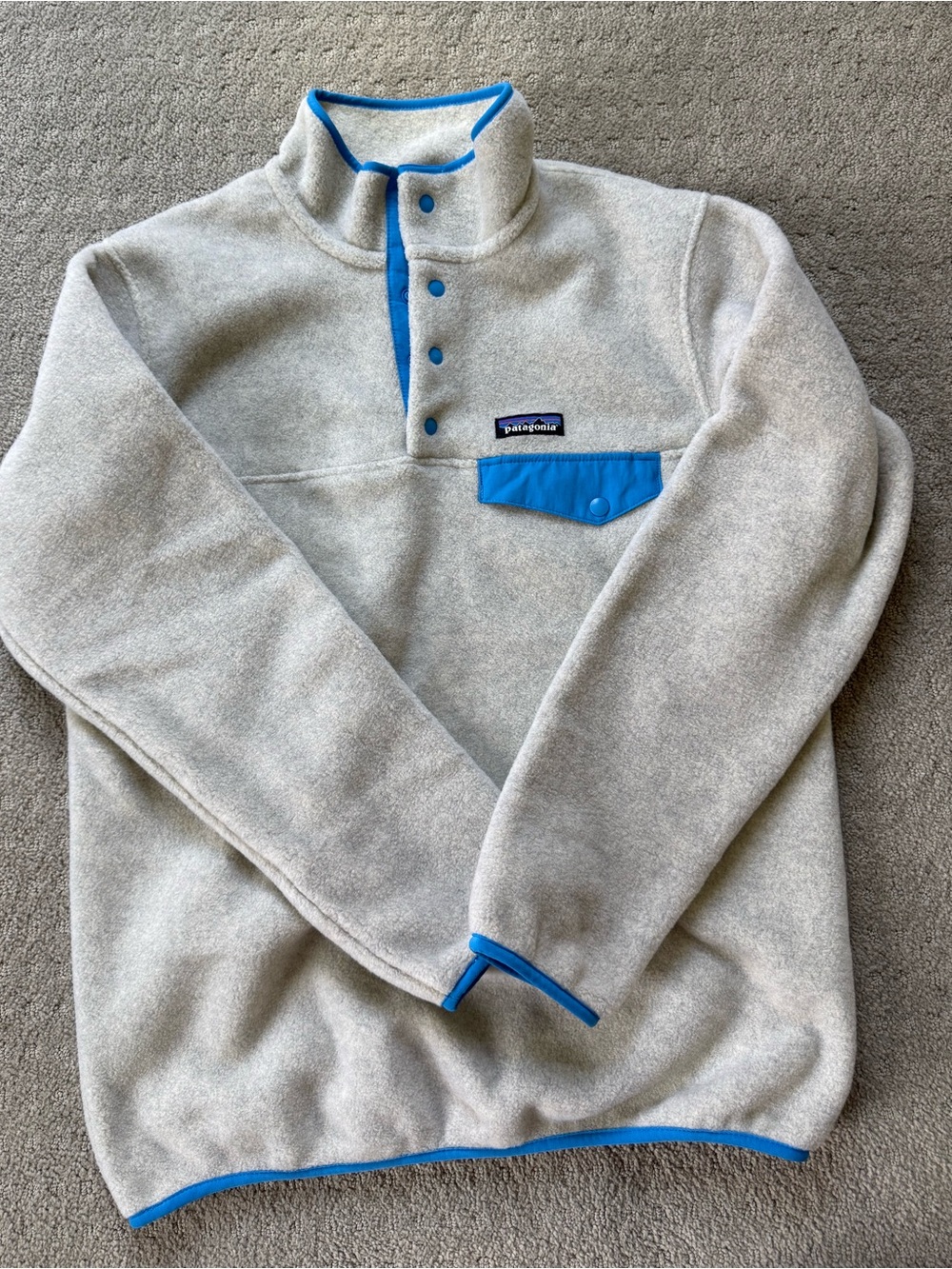 Patagonia Cream Fleece Snap-T Pullover with Blue Accents